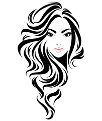 women long hair style icon, logo women face on white background