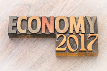 Wall Mural - economy 2017 word abstract in wood type