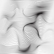 Distorted wave monochrome texture. Abstract dynamical rippled surface. Vector stripe  deformation background.