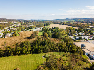 Aerial of Open Land off Route 30 in Gettysburg, Pennsylvnia in the Summer