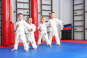 Wall Mural - Little children practicing karate in dojo