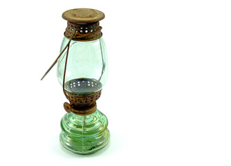 Antique lamps used at night, on a white background.