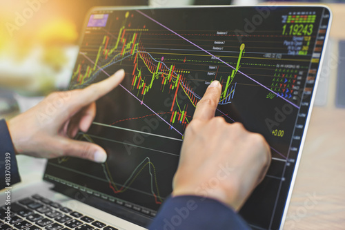 Top View Of Business People Working With Stock Trading Forex With - 