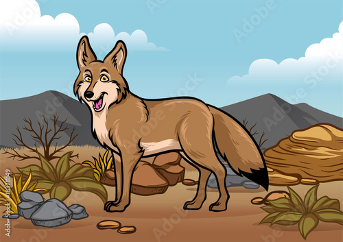 Cuadros en Lienzo cartoon coyotes illustration in the desert