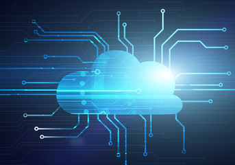Leinwandbilder - Abstract digital concept image of cloud on circuit microchip background. Technology illustration.