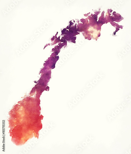 Cuadros en Lienzo Norway watercolor map in front of a white background
