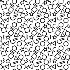 Sticker - Stylish seamless pattern of simple black geometric shapes on white background. Modern abstract vector background.