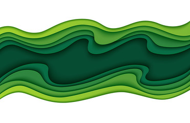 Aufkleber - Green abstract layers paper carve background.Paper art style of nature concept design template.Vector illustration.