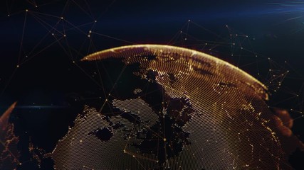 Earth global connectivity. Abstract background with gold flakes and bokeh. Broadcast background. 3d video.