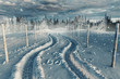 canvas print picture - Verschneite Winterlandschaft mit Schneespuren. 3d Rendering