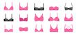 Collection of different types of bras illustrations, icons