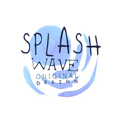 Splash wave logo template original design, aqua blue label, abstract water badge watercolor