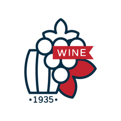 Sticker - Wine label, 1935, red and blue logo, design element for menu, winery logo package, winery branding and identity vector Illustration