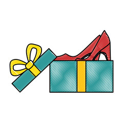 Sticker - giftbox with elegant heel female icon vector illustration design