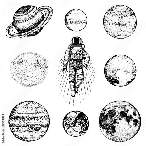 Astronaut Spaceman Planets In Solar System Astronomical
