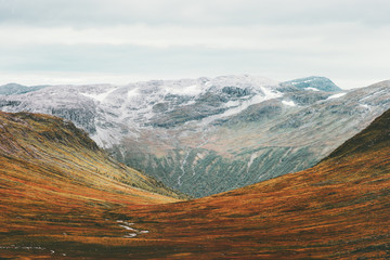 Mountains scandinavian Landscape Slettedalen in Norway Travel scenery autumn colors