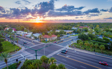 An Overhead View Of An Intersection At Sunset