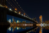 Fototapeta  - New York City Panoramic landscape view of Manhattan with famous Brooklyn Bridge by night.