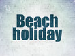 © Maksim Kabakou - Travel concept: Painted blue text Beach Holiday on Digital Data Paper background with   Hand Drawn Vacation Icons