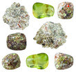 various Peridot ( Olivine) gem stones isolated