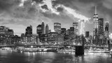 Fototapeta  - Black and white picture of Manhattan at night, New York, USA.