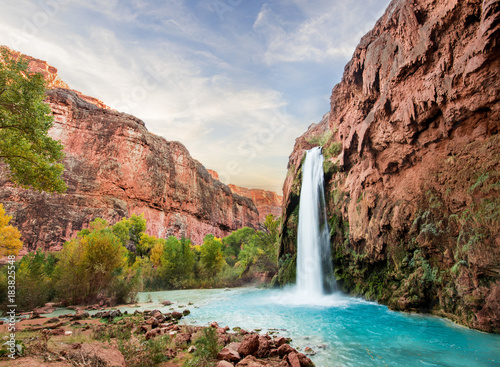 Beautiful Blue Waterfall coming out of canyon