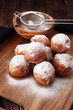 German donuts.  berliner or quarkbällchen with jam and icing sugar