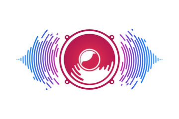 red speaker and sound waves isolated vector illustration. logo of vox power