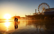 Santa Monica beach and pier in California USA at sunset