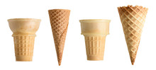 Collection Of Empty Ice Cream Cone Isolated On White Background
