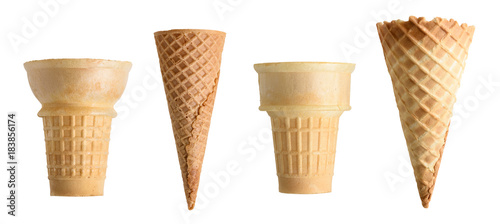 Cuadros en Lienzo Collection of empty ice cream cone isolated on white background