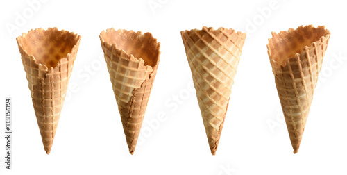 Fotografía Collection of empty ice cream cone isolated on white background