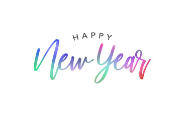Happy New Year Colorful Calligraphy Vector Text Over White Background