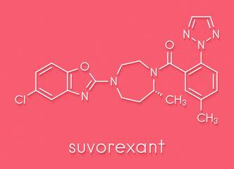 Poster - Suvorexant insomnia drug (sleeping pill) molecule. Dual orexin receptor antagonist (DORA) Skeletal formula.