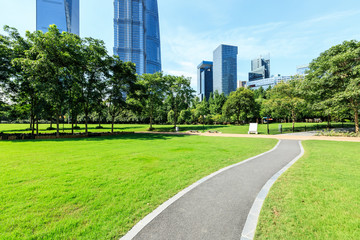 Shanghai commercial district modern urban architecture and green city park,China