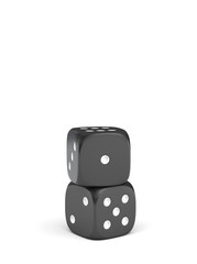 Poster - 3d rendering of two black dice with white pips standing vertically on a white background.