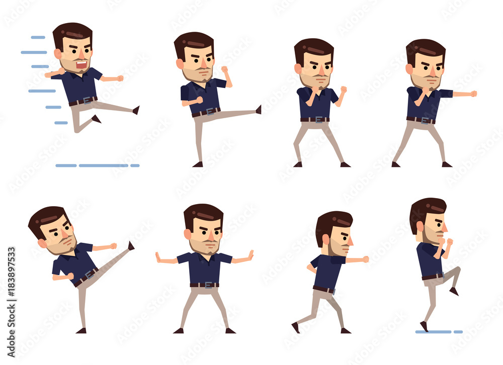 Set of stylish businessman characters showing different battle poses ...