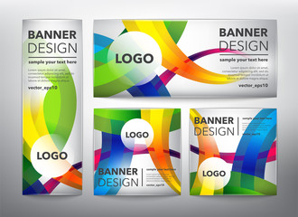 Wall Mural - Collection of 4 web banners in colorful, linear design. Isolated on the light panel. Each item contains space for own logo and text. Vector illustration. Eps10.