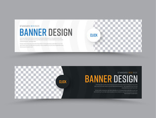 Poster - Design of horizontal vector web banners with semi-circular elements and a place for photos