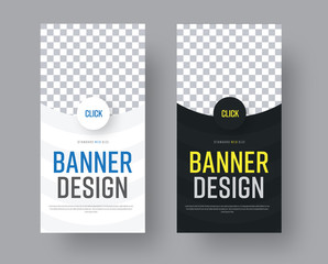 Poster - Design Vertical black and white web banners with semi-circular elements and a place for photos