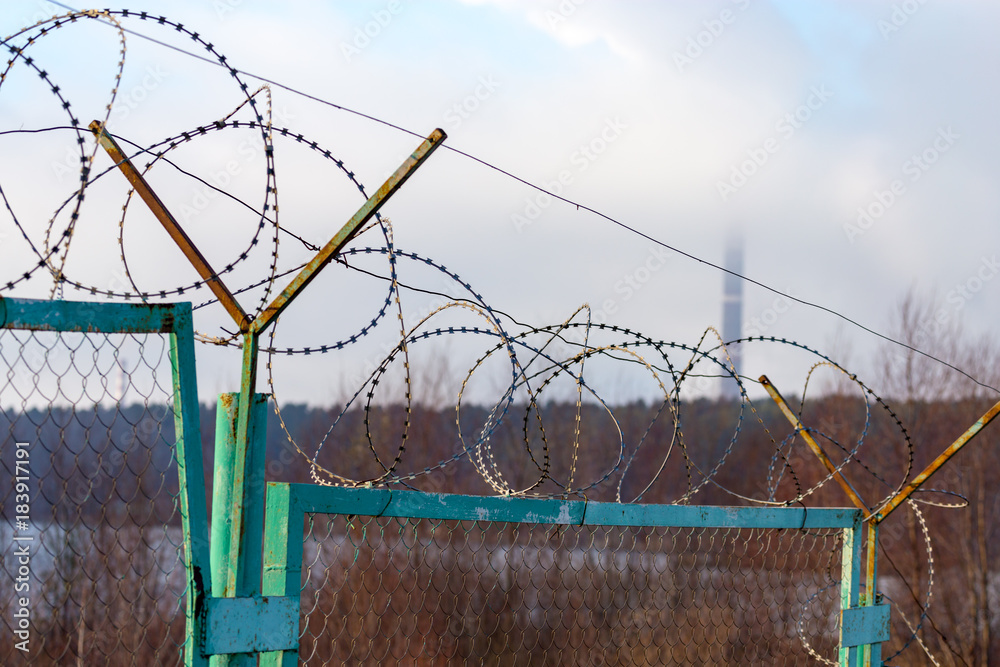 Fence with barbed wire as a background Stock Photo | Adobe Stock