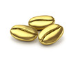 Gold coffee beans on a white background. 3d illustration