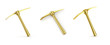 Golden pickaxe on white background. 3D illustration