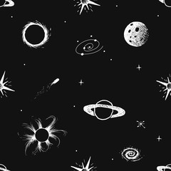 Canvas Print - vector seamless pattern with space objects. hand drawn style.prints design
