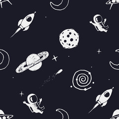 Canvas Print - vector seamless pattern with space objects .hand drawn style