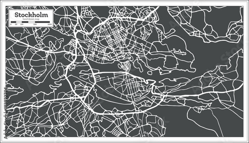 Fotomural Stockholm Sweden Map in Retro Style.