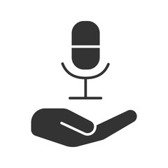 Poster - Open hand with microphone glyph icon