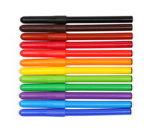 Colorful Felt Pen Markers Isolated On White Background, Top View