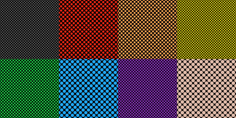 Poster - Simple seamless dot pattern background template set - vector graphics from colored circles on black background