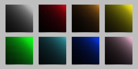 Poster - Digital halftone circle pattern background design set - vector stationery graphic with colored dots on black background
